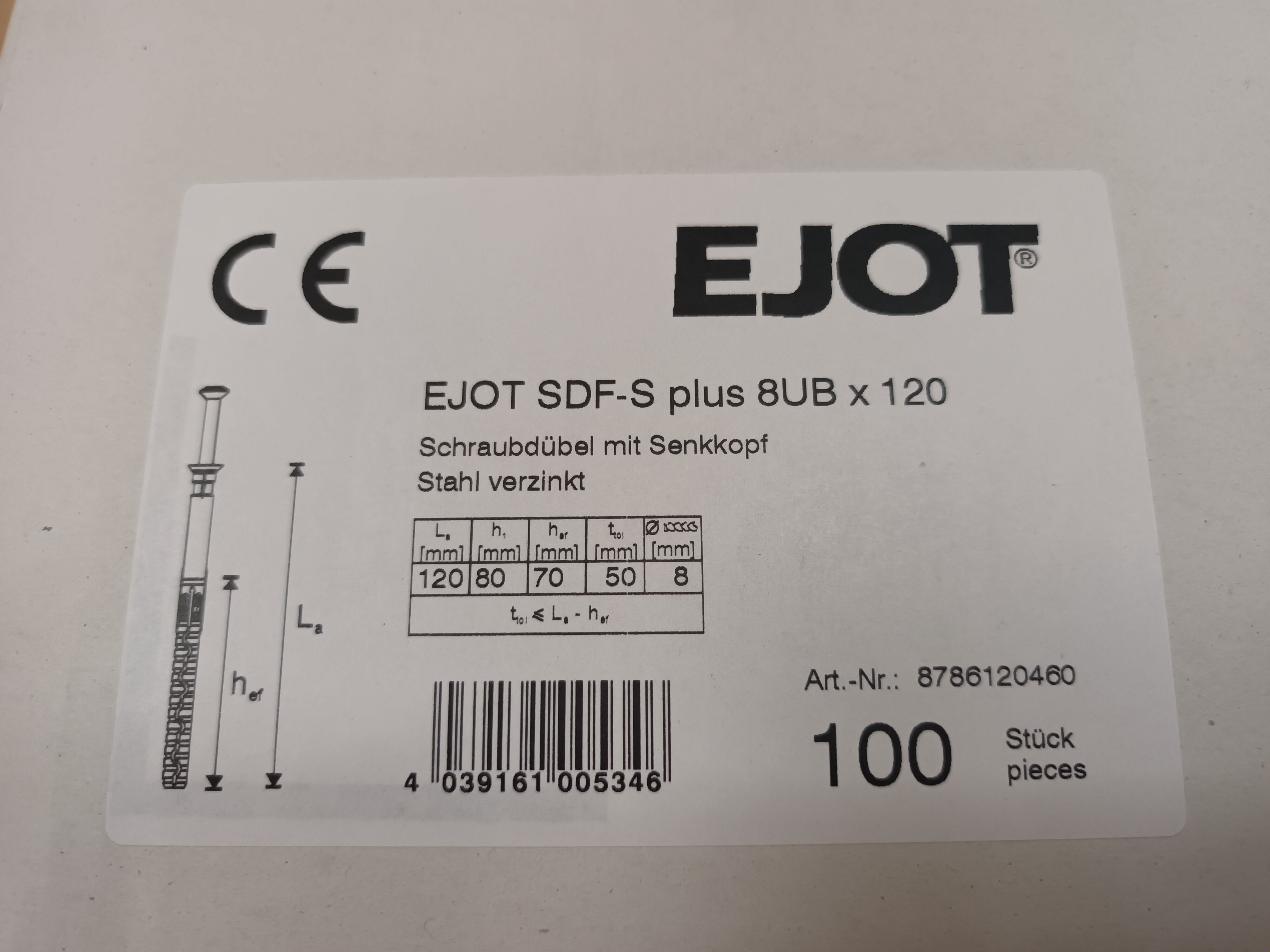 Ejot Fassadenschraubdübel SDF-S plus 8x120 mit Senkkopf