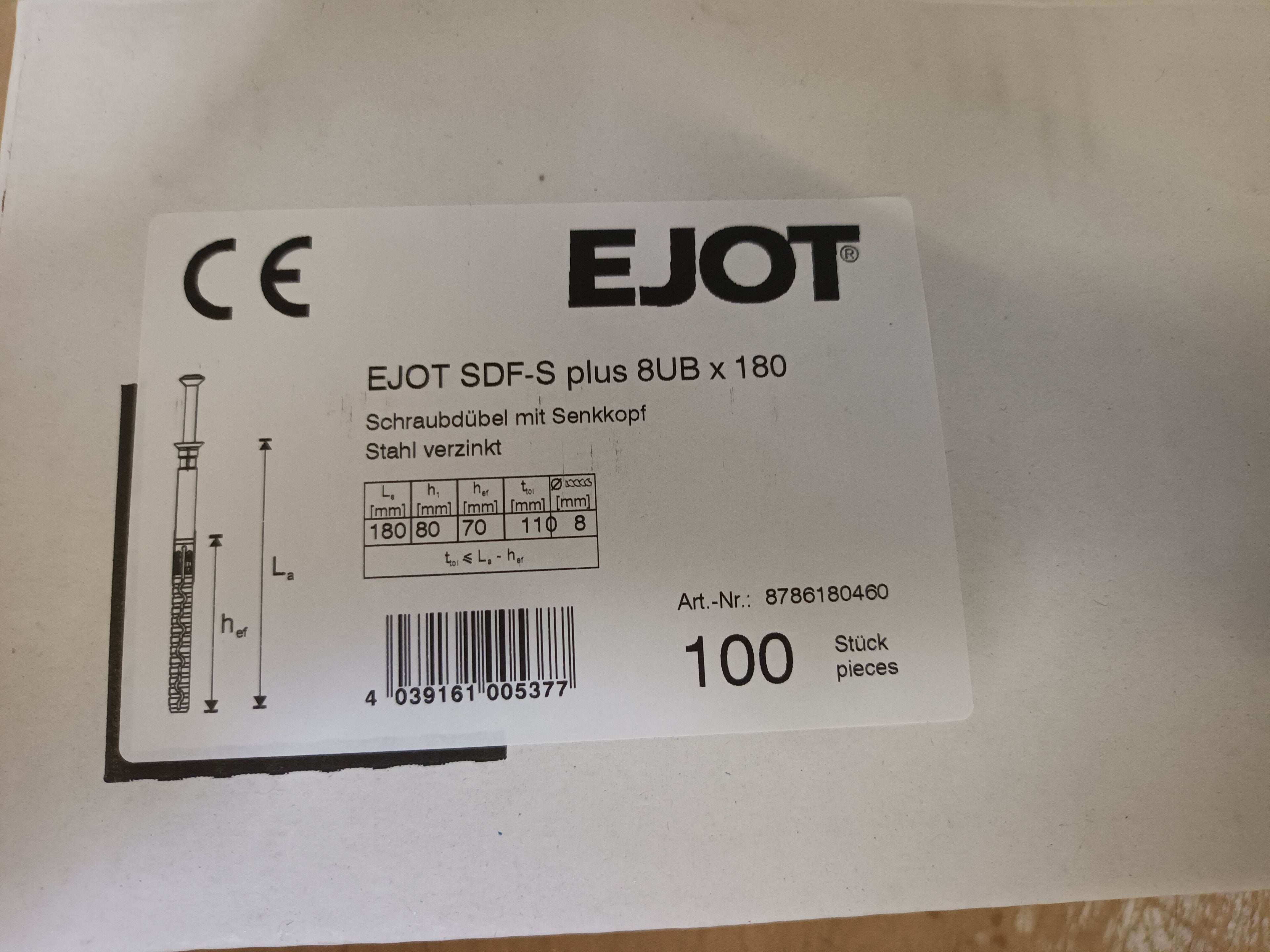 Ejot Fassadenschraubdübel SDF-S plus 8x180 mit Senkkopf